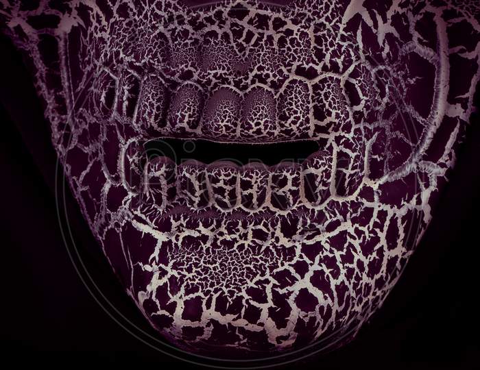 Close Up Of Black Skull Mask With White Streaks Against Black