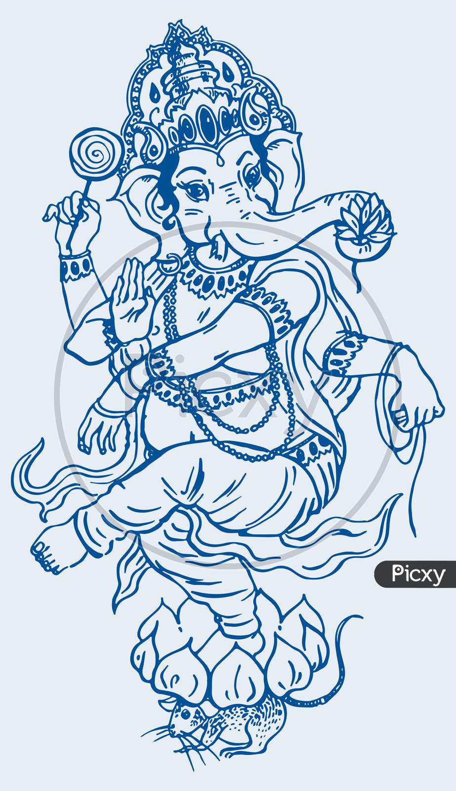 Image of Drawing Of Dancing Lord Ganesha Above The Lotus And Mouse ...