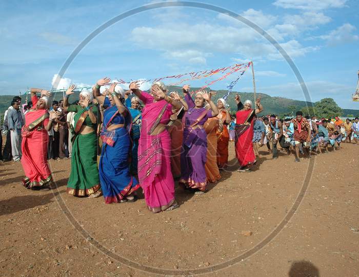 People enjoying festival in Humpi Temple