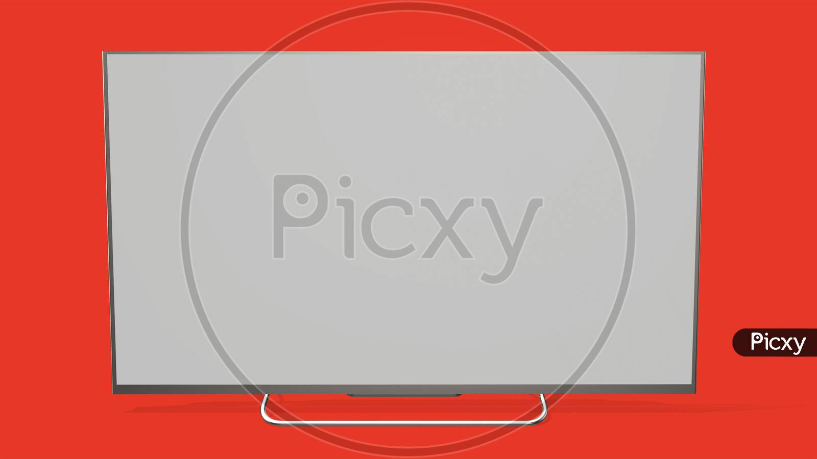 Wide Television Screen Mock Up With Side Front View, Isolated On Red Background
