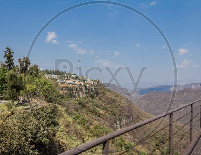Beautiful View Of Huentitan Canyon With A Blue Sky With Some Clouds In Guadalajara Jalisco Mexico,Copy Space, Adventure Concept