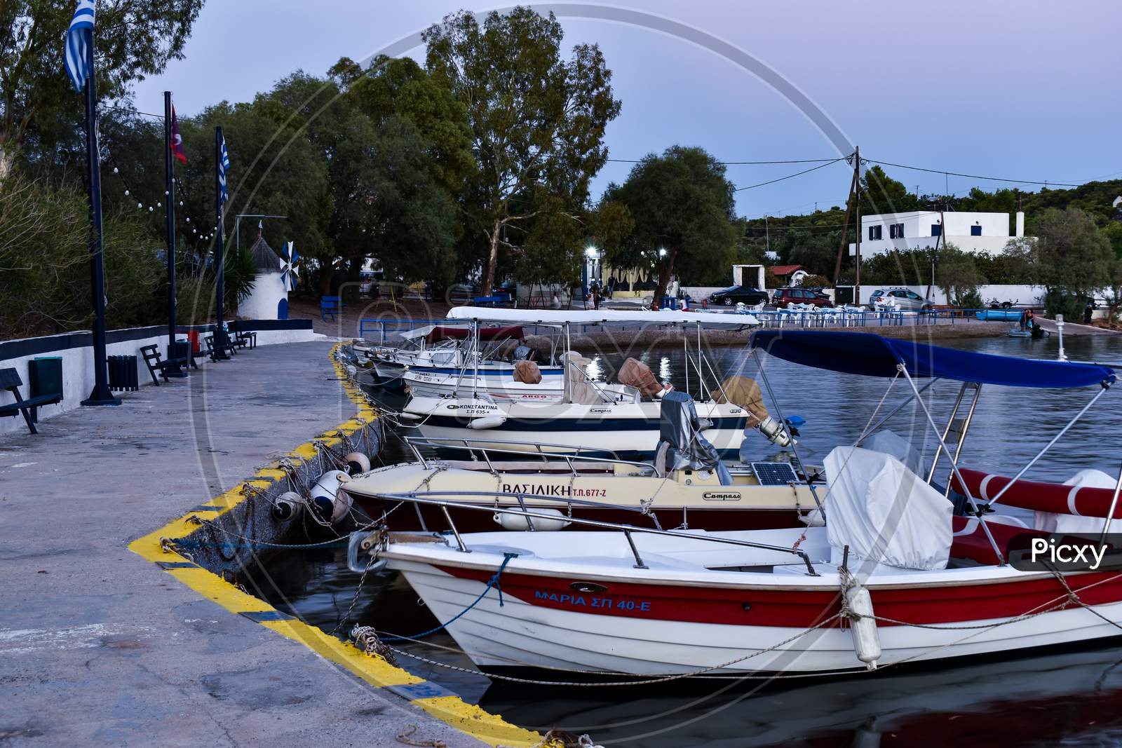 Salamina, Greece - August16, 2020: Boats On A Small Harbor At The Historical Island Of Salamina
