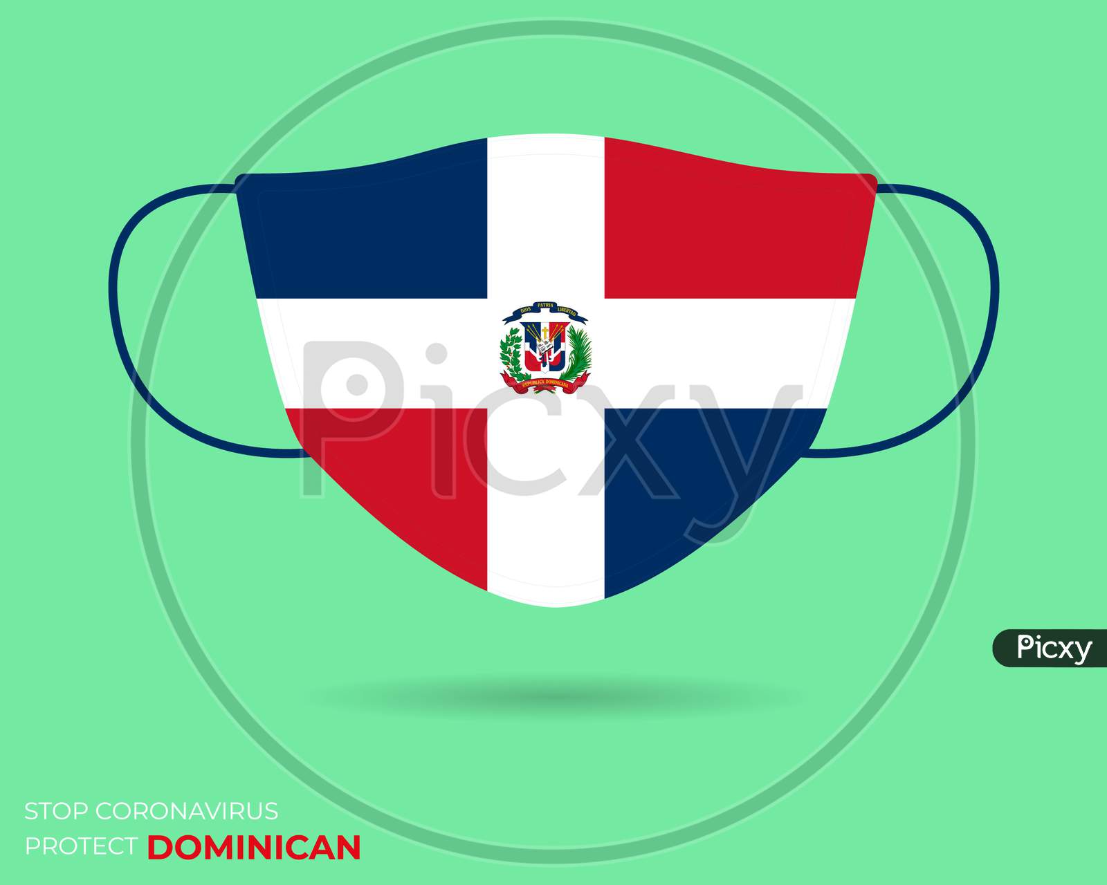 Coronavirus In Dominican.Graphic Vector Of Surgical Mask With Dominican Flag.(2019-Ncov Or Covid-19). Medical Face Mask As Concept Of Coronavirus Quarantine. Coronavirus Outbreak. Use For Printing Eps