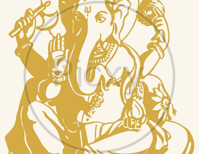 Drawing Of Lord Ganesha And Mouse Outline Editable Vector Illustration