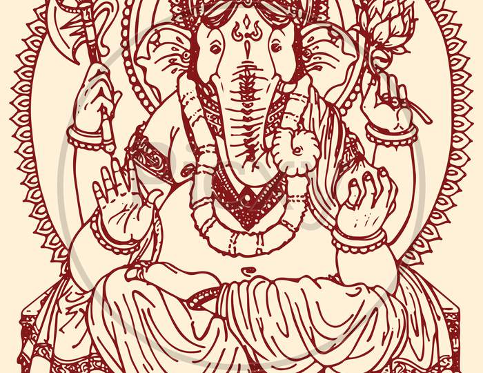 Drawing Of Lord Ganesha Vector Editable Outline Illustration