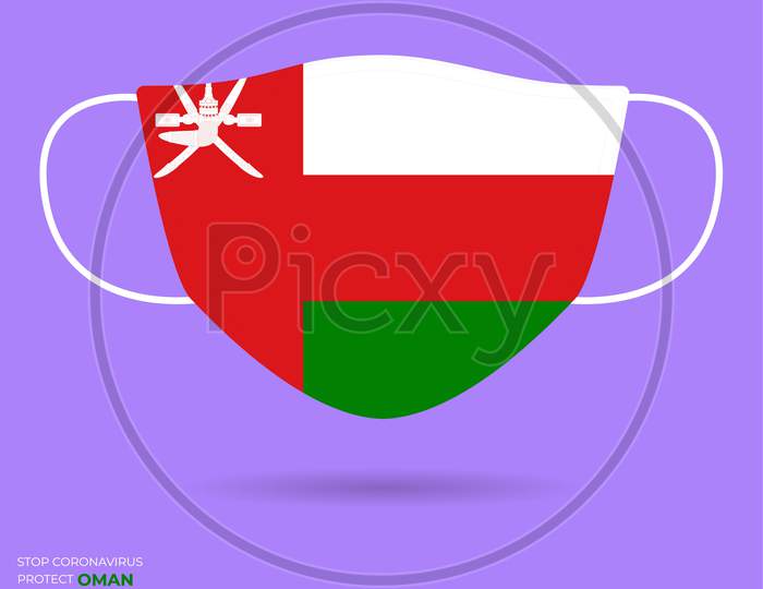 Coronavirus In Oman. Graphic Vector Of Surgical Mask With Oman Flag. (2019-Ncov Or Covid-19). Medical Face Mask As Concept Of Coronavirus Quarantine.Coronavirus Outbreak. Use For Printing Eps File.