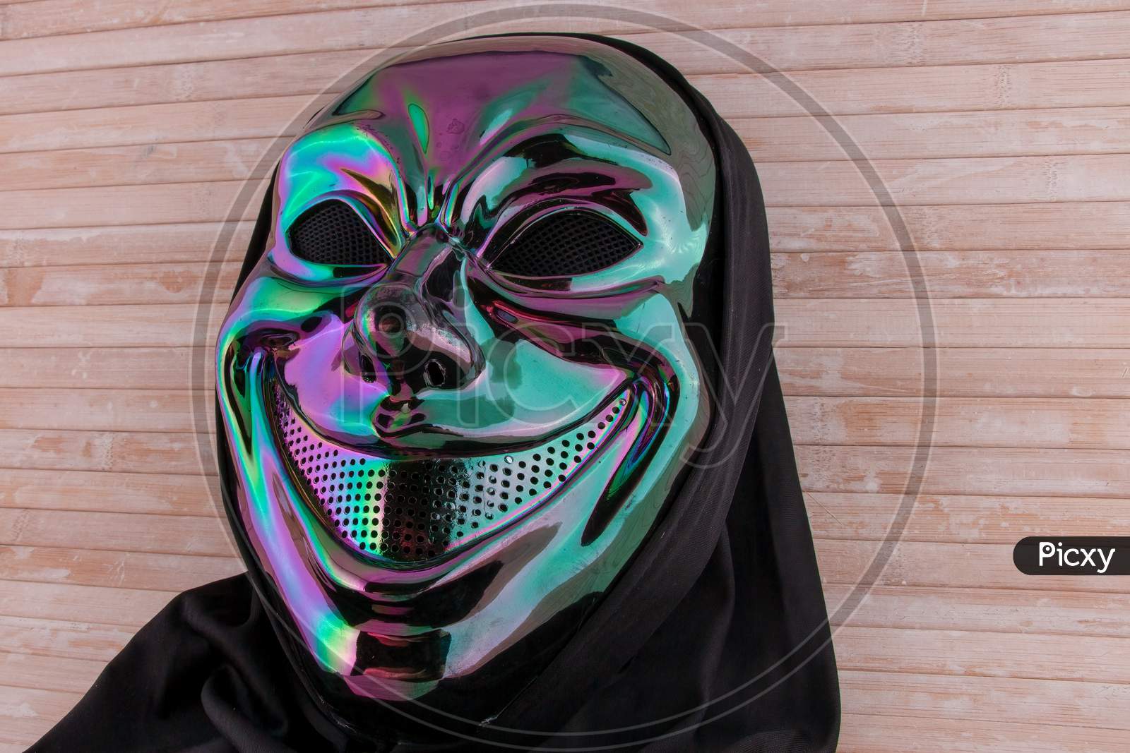 Iridescent Scary Horror Mask With Black Hood