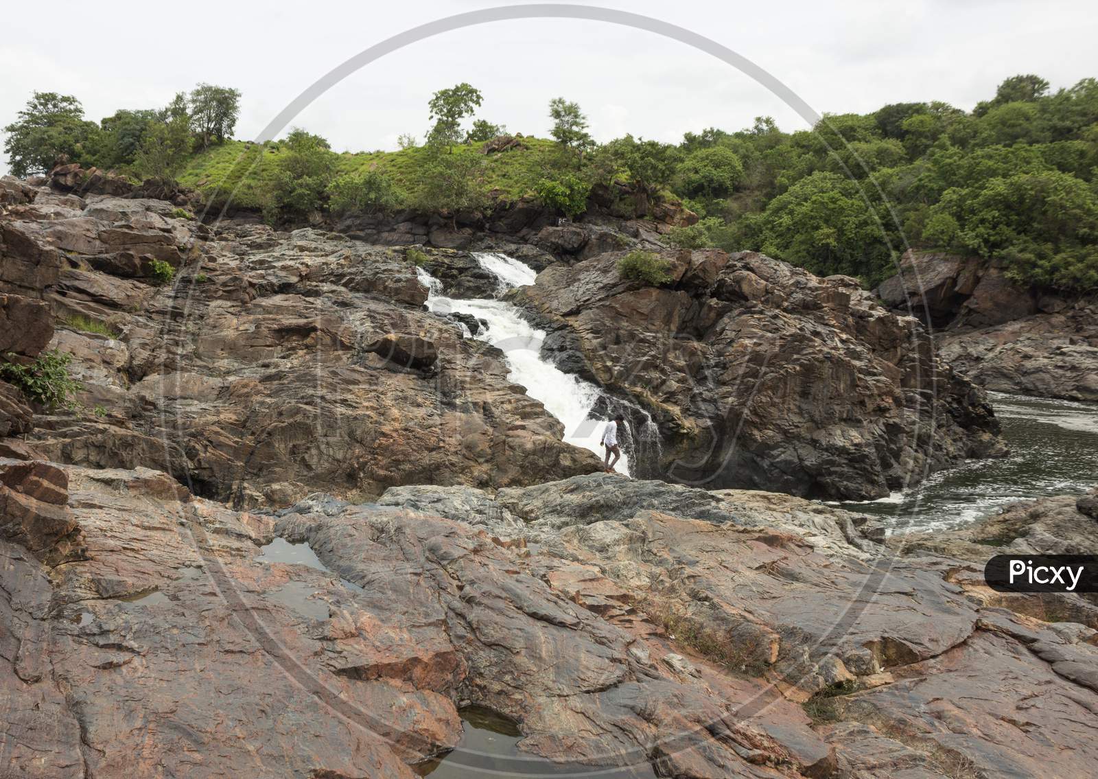River Cauvery flows as a stream near Shivanasamudra waterfall in Karnataka/India.