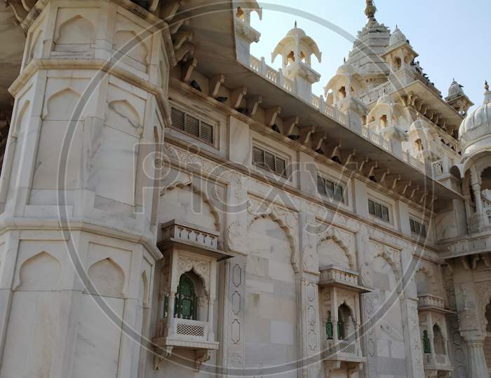 view of Jaswant Thada, a white mausoleum in Jodhpur