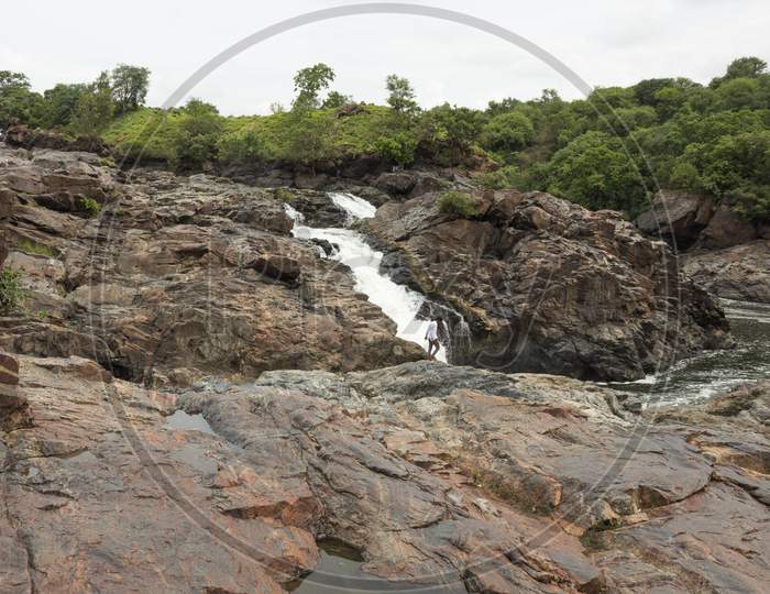 River Cauvery flows as a stream near Shivanasamudra waterfall in Karnataka/India.