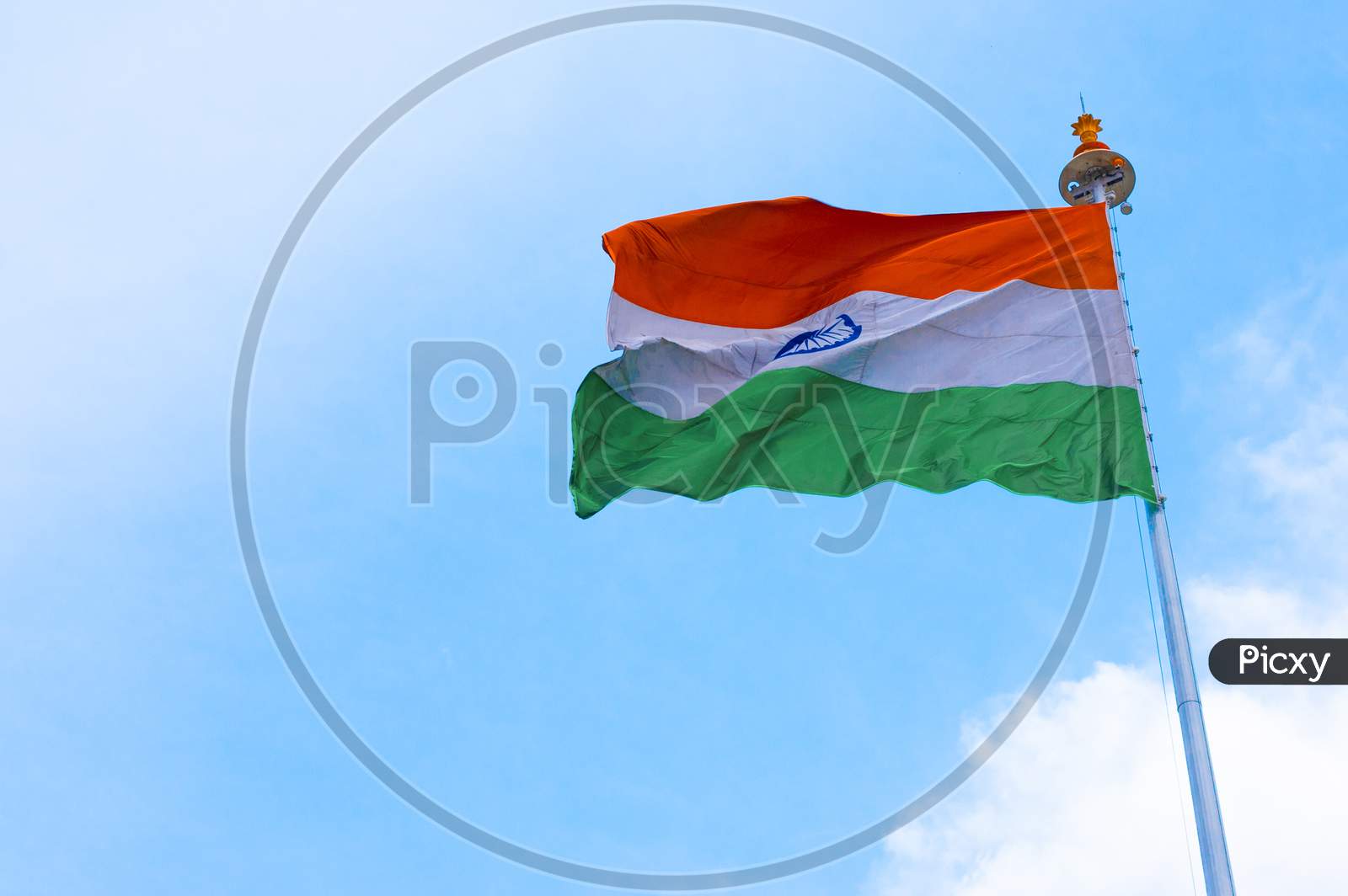 Indian national flag in blue sky