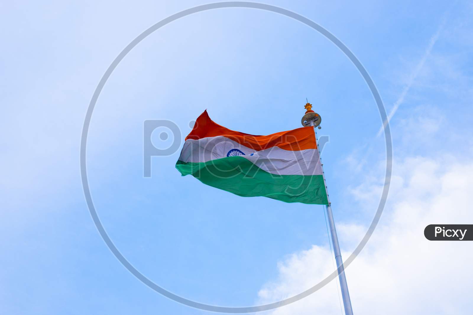 Indian national flag in blue sky
