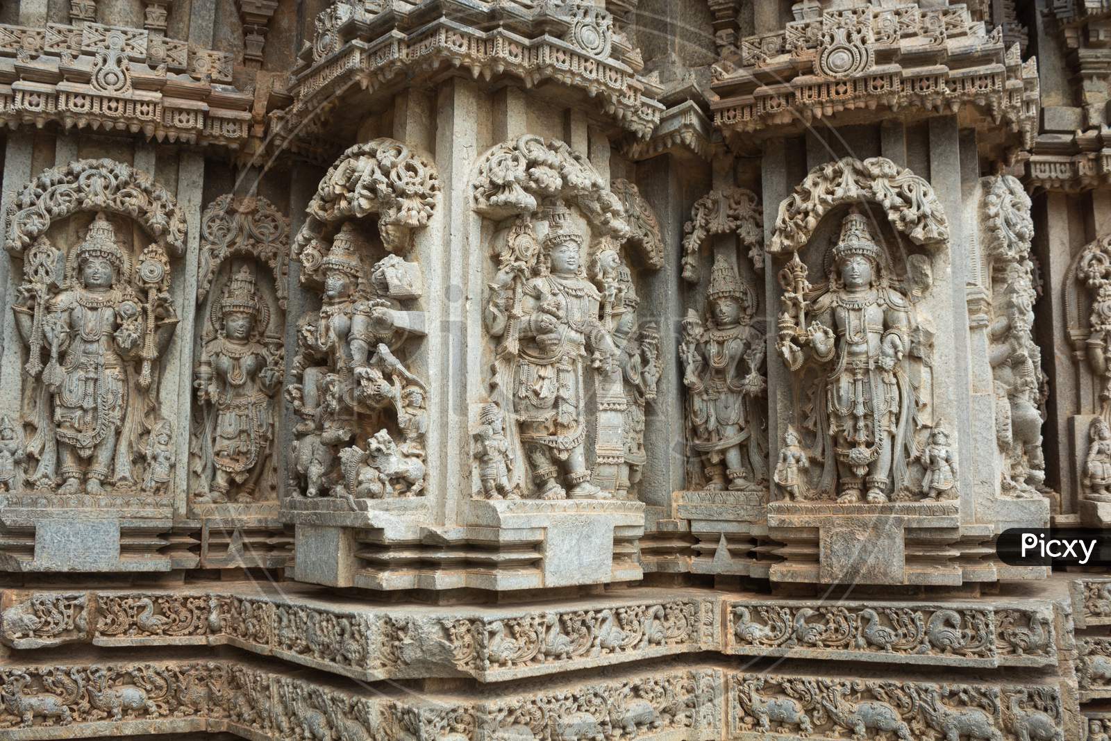 Stone Sculptures at Keshava temple at Somanathapura in Karnataka/India.