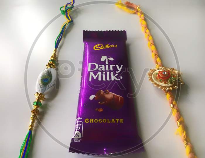Two Rakhi With Cadbury Chocolate