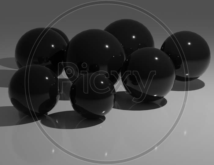 Metal balls with shining floor 3D illustration