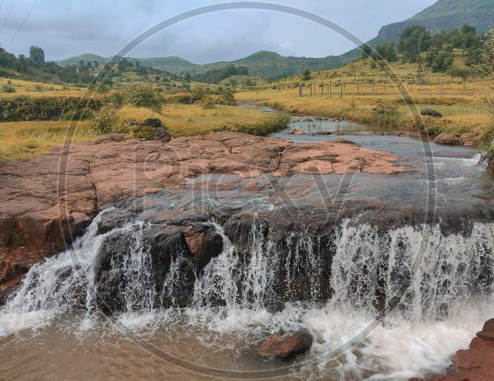 Water falling from rocks