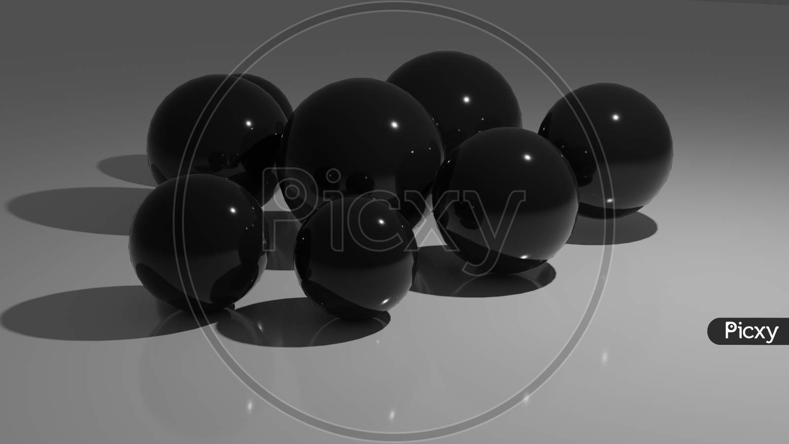Metal balls with shining floor 3D illustration