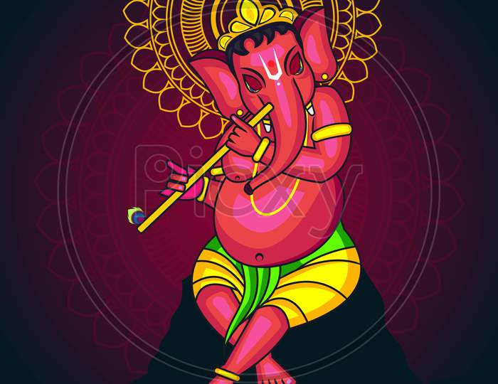 Lord Ganesha playing flute.happy Ganesh chaturthi illustration.