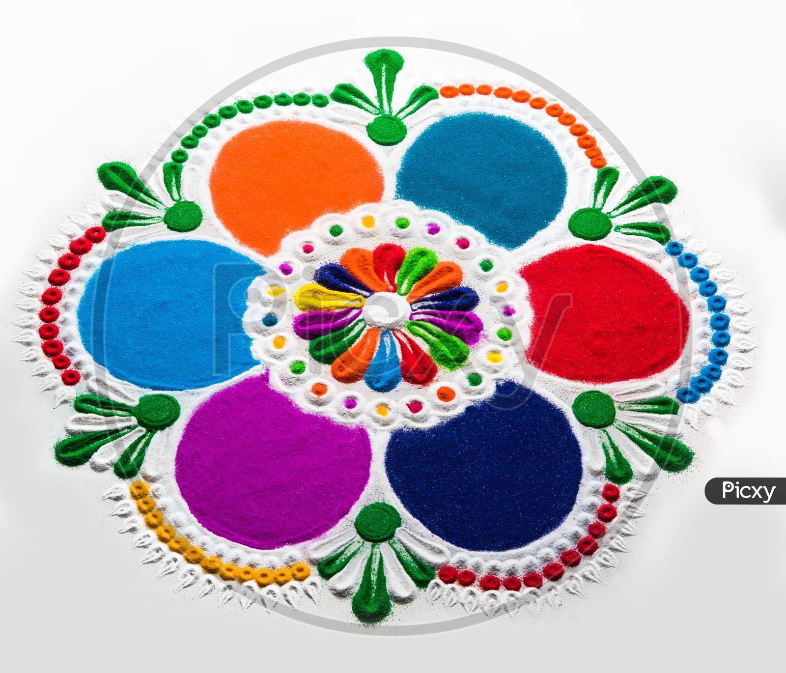 Rangoli Design Made With Colourful Powder For Diwali, Pongal, Onam Festivals In India