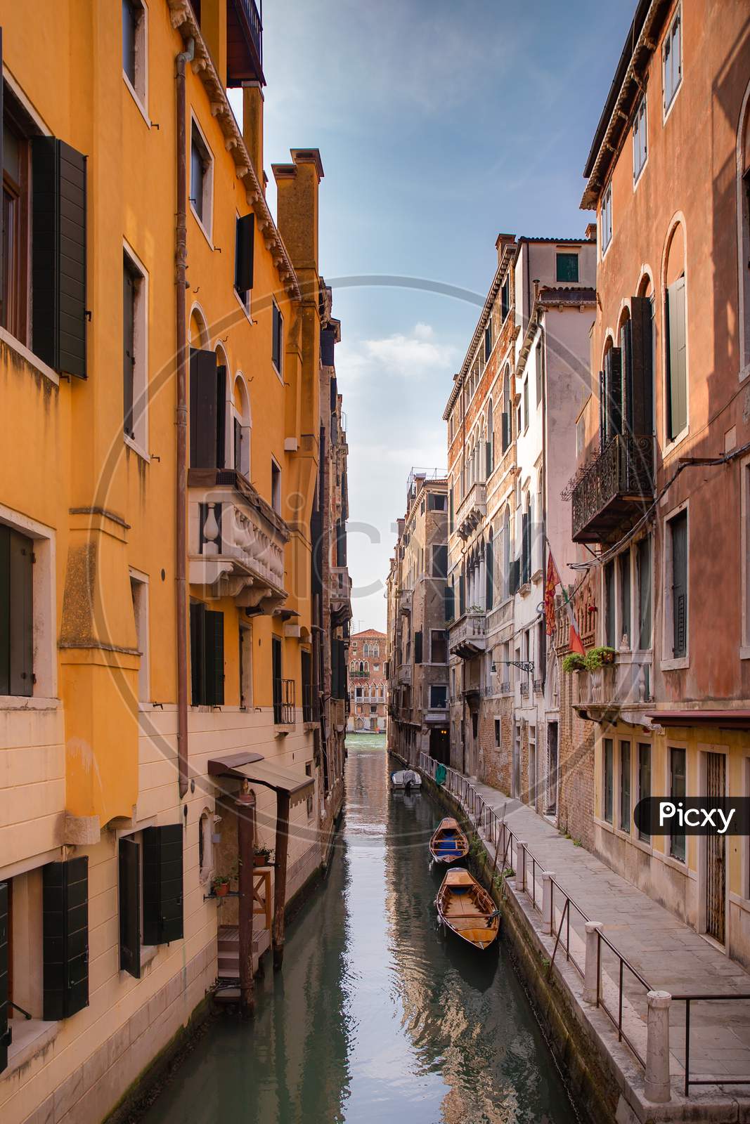 Beautiful Venetian Street In Summer Day, Italy