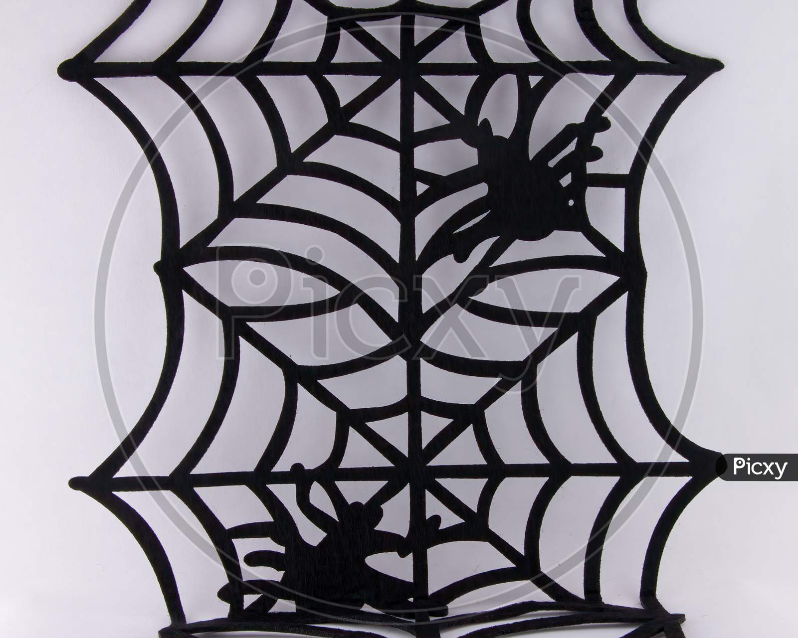 Halloween Concept With Black Spider And Web On White