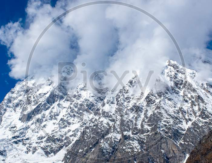 Beautiful landscape of Mountain glacier in Uttarakhand garhwal himalayan range at Satopant near Badrinath Mana Village. During Satopanth tal trek