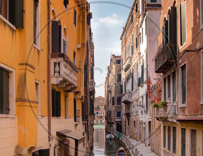 Beautiful Venetian Street In Summer Day, Italy