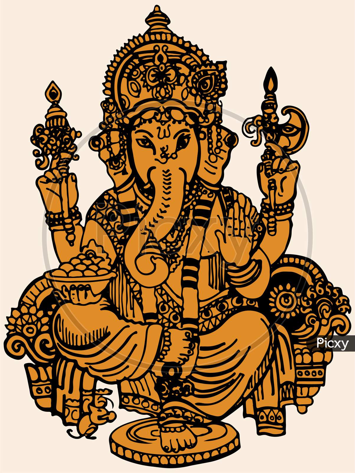 Sketch Of Hindu God Lord Ganesha Outline Editable Vector Illustration