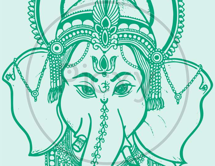 Sketch Of Hindu God Lord Ganesha Closeup Face Outline Editable Vector Illustration