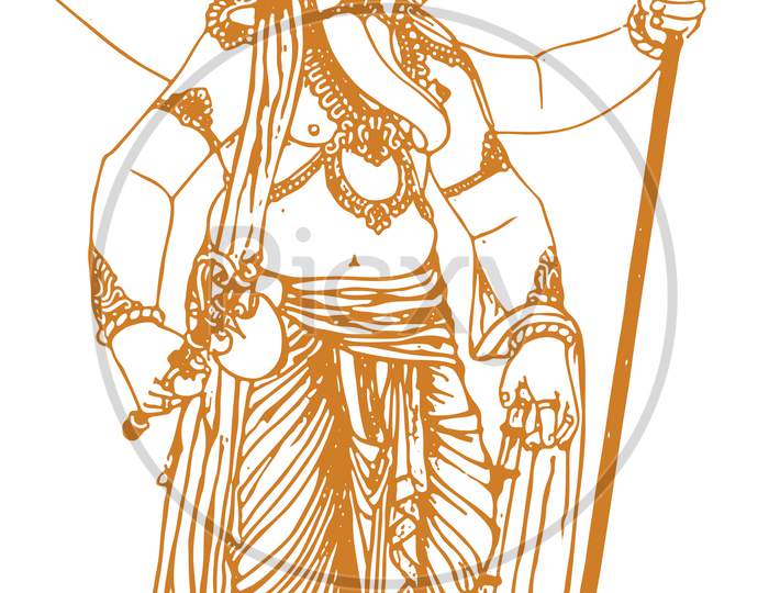 Sketch of Lord Ganesha Stand and hold trident outline editable vector illustration