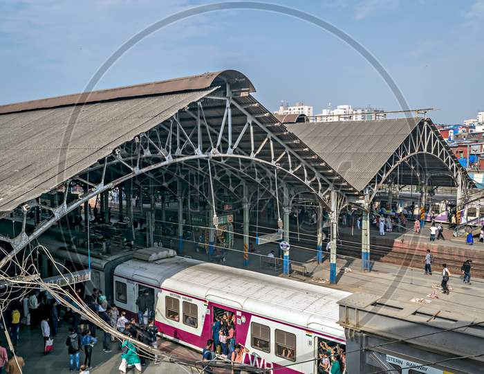 Local Train Enters Old Roof Structure Of Bandra Suburban Railway Station, Mumbai.
