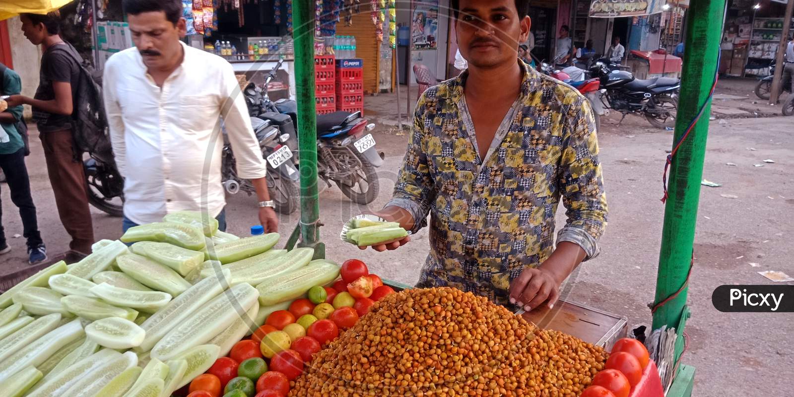 Indian Village Greengrocer Selling Fresh Greens Store.