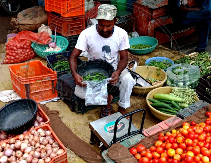 Indian Village Greengrocer Selling Fresh Greens Store.