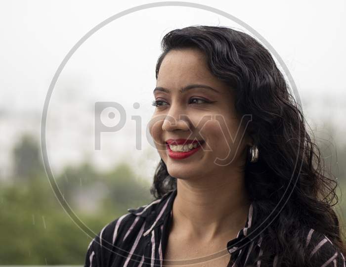 Indian Girl With Red Pomade Lipstick