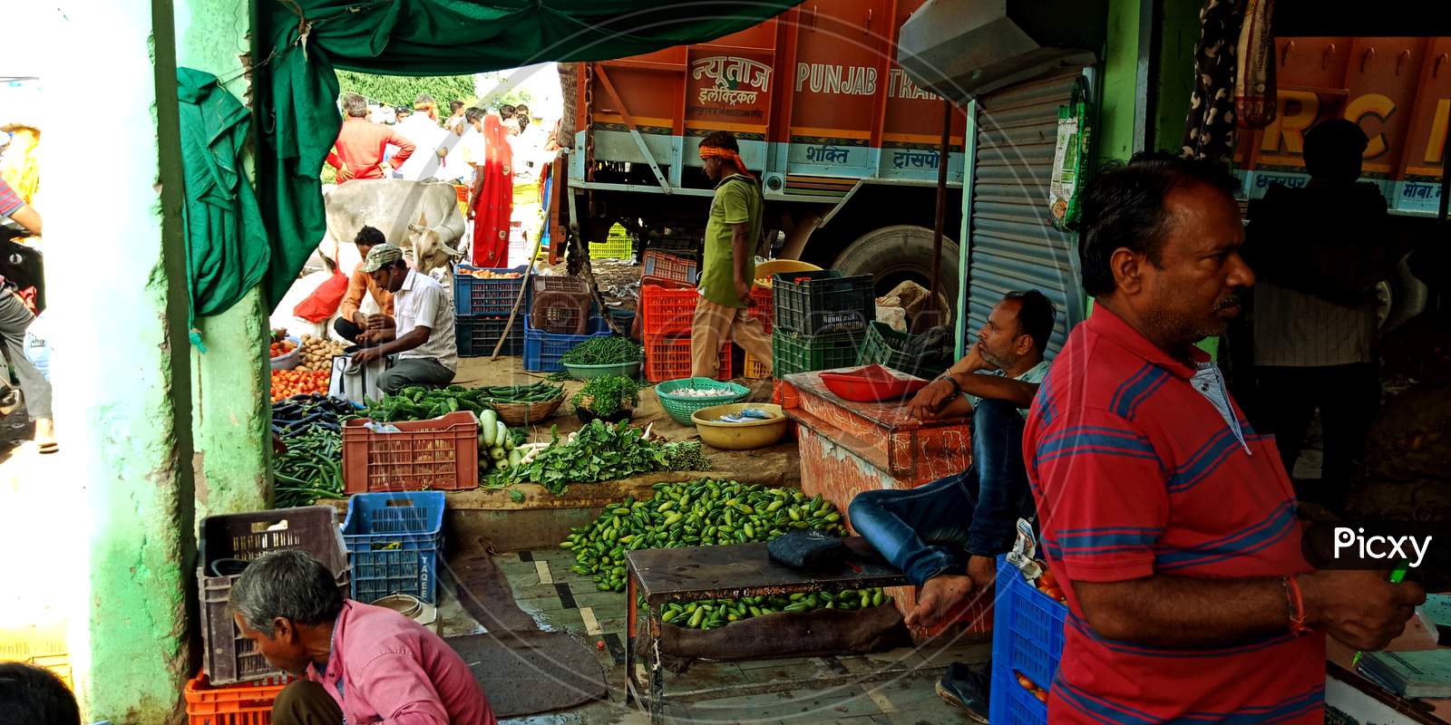 Indian Village Vegetable Market People Gathering.