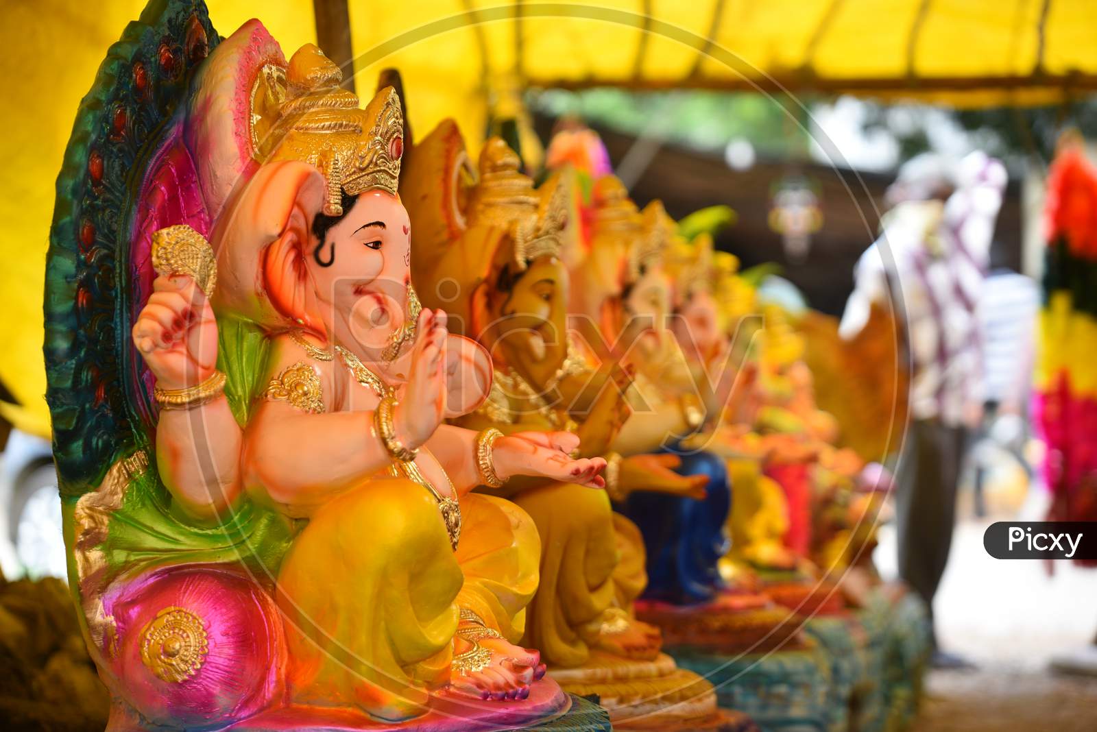 Hindu deity, Lord Ganesh Idols put up for sale ahead of Ganesh Chaturthi/ vinayaka chavithi festival in Hyderabad, August 21,2020.