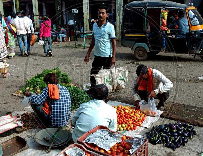 Indian Village Vegetable Greengrocer At Street Shop.