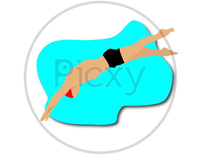 Swimmer Cartoon Image In Blue Background In High Quality