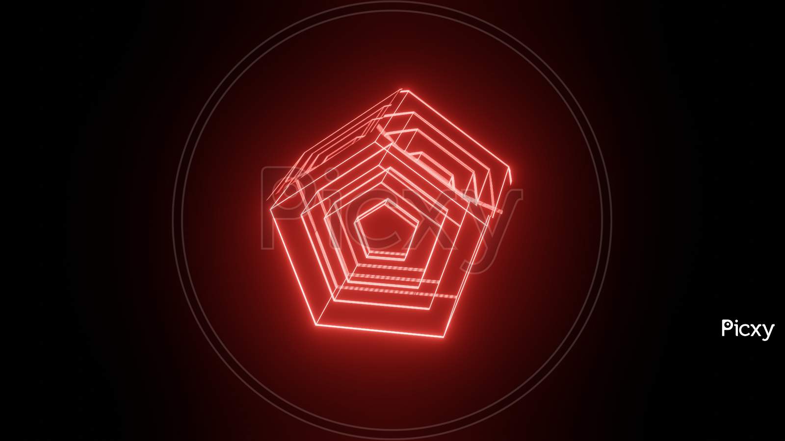 Illustration Graphic Of 3D Rendering Beautiful Red Neon Lighting Wire Frame Object, Isolated On The Black Background.