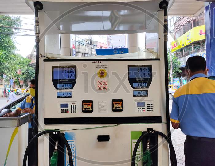 Image Of Fuel Dispenser Machine At Petrol Pump.