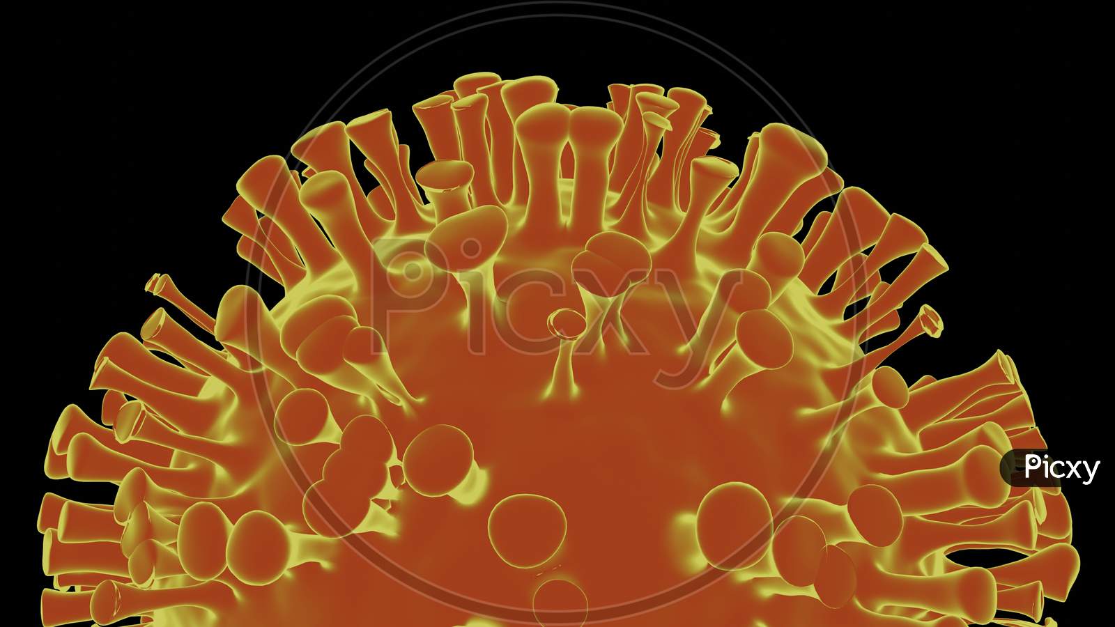 Illustration 3D Rendering Graphic Of Closeup View Of Coronavirus 2019. Macro Shot Of Covid-19 Novel Coronavirus Concept.