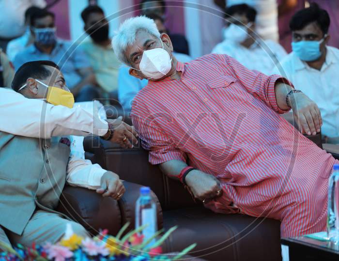 Jammu and Kashmir Lt governor Manoj Sinha along with Dr Jatinder singh Union Minister of state after inaugurate Ring road under (PMDP) from Akhnoor road to Bhalwal in Jammu on August 21,2020.