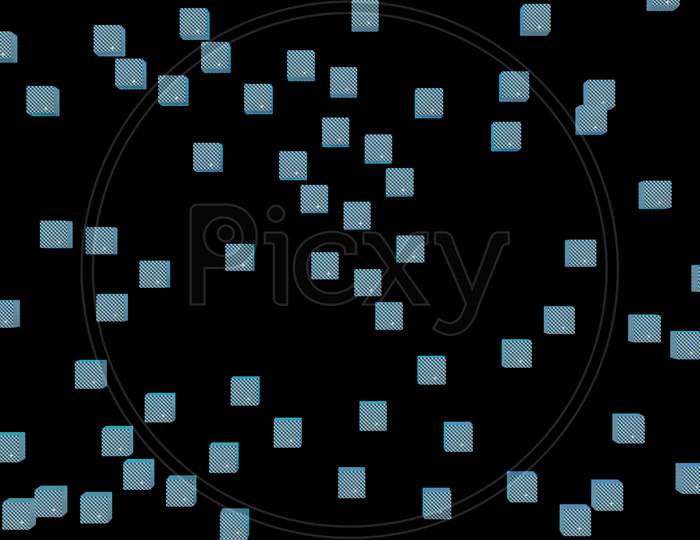 Illustration Graphic Of 3D Abstract Wire Texture Cubes, Isolated On The Black Background From Botton To Top. Color Changing Light Refraction Object Floating On The Frame.