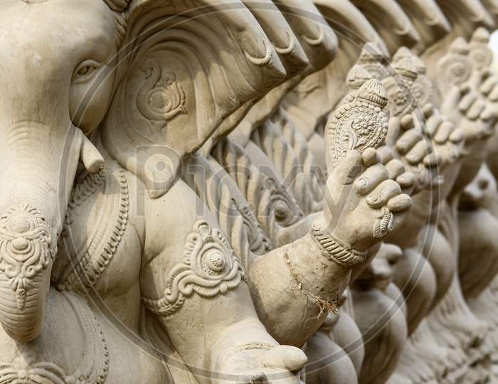 Unfinished Ganesh idols show cased