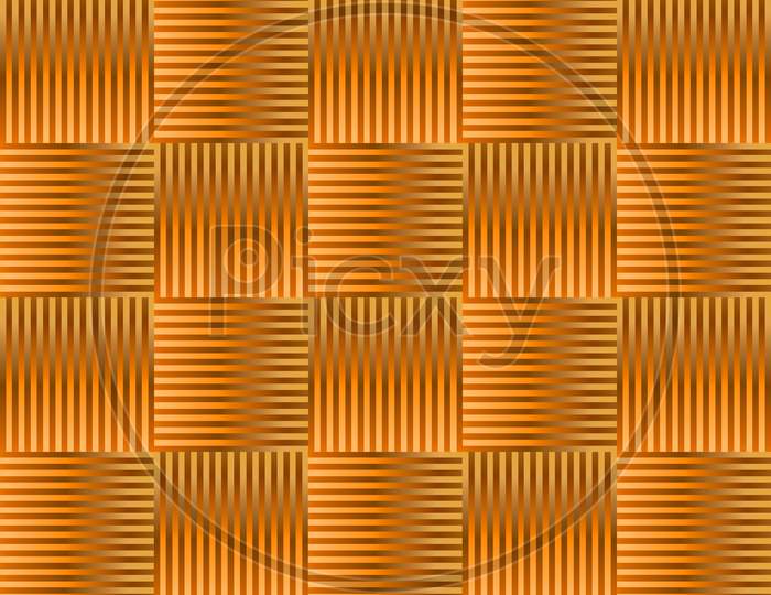 Seamless abstract chess background with stripes in Golden tones. Golden strip square pattern design. Trendy zigzag stripes block background. 3d rendering 3d illustration. Gold 3d Repeat checkered