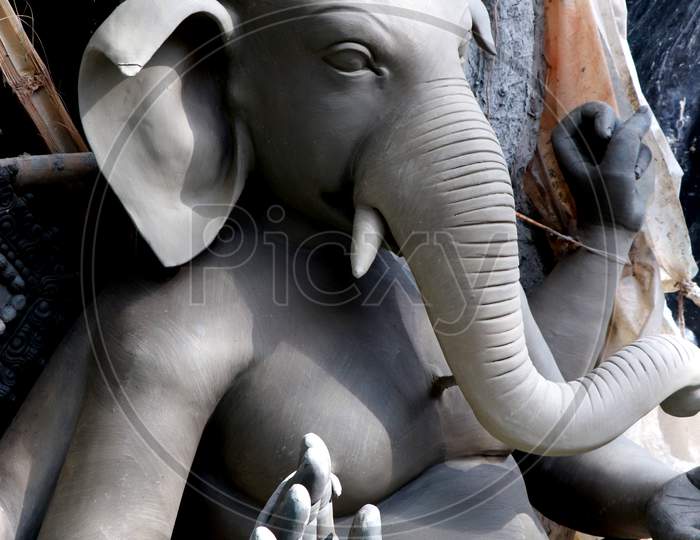 Close up shot of unfinished or Unpainted Lord Ganesha Idols