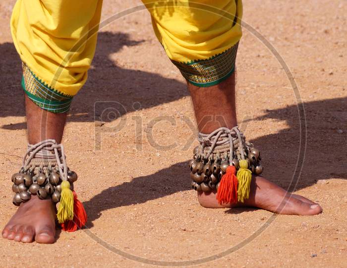 Close-up view of Indian tribal dancer in outdoors