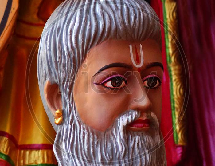 Close-up view of head of Indian Hindu monk or saint