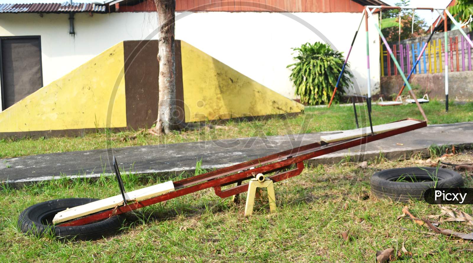 Seesaw And Empty Playground, Rules For Children To Study At Home
