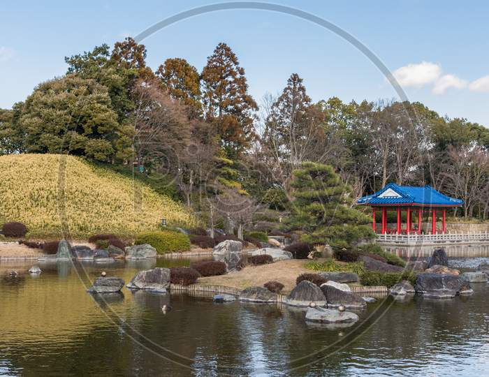 Traditional Japanese Garden In Sakai City In Osaka Prefecture, Japan